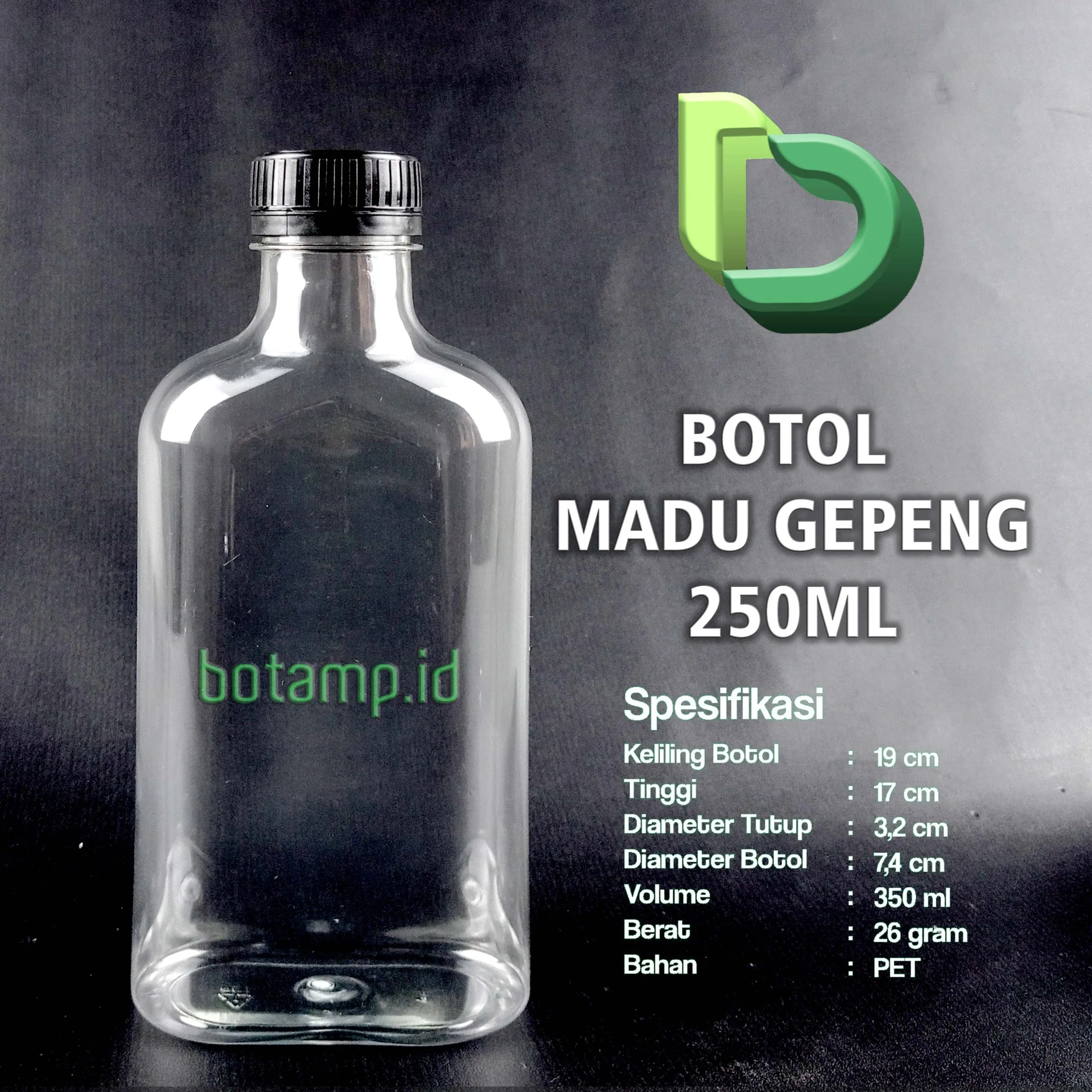 botol madu anggur gepeng 250ml tutup hitam