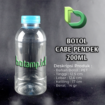 botol cabe 200ml pendek tutup biru