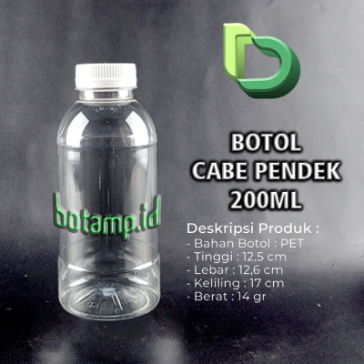 botol cabe 200ml pendek tutup putih