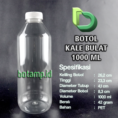 botol kale 1 liter bulat tutup putih