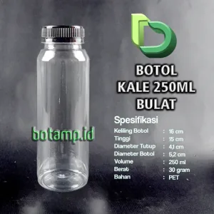 botol kale bulat 250ml tutup hitam