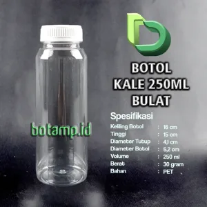 botol kale bulat 250ml tutup putih