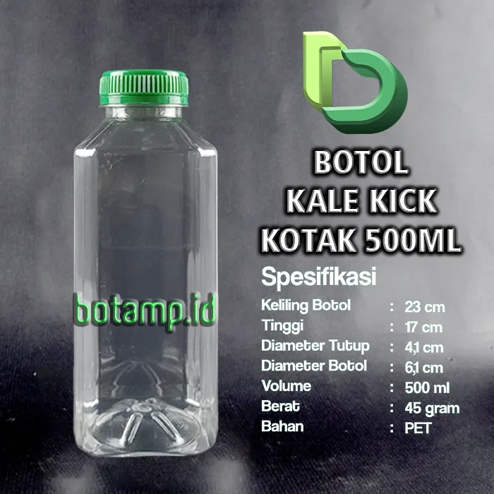 botol kale kotak 500ml tutup hijau