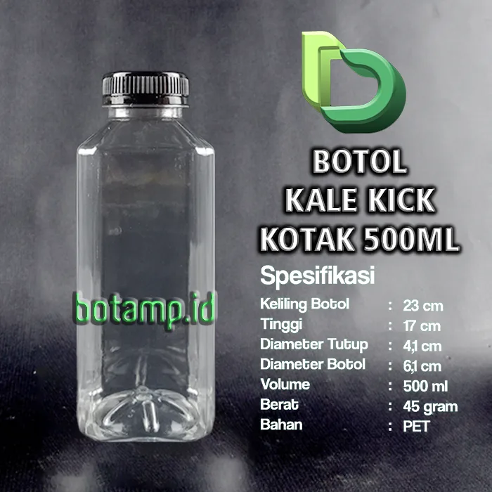 botol kale kotak 500ml tutup hitam