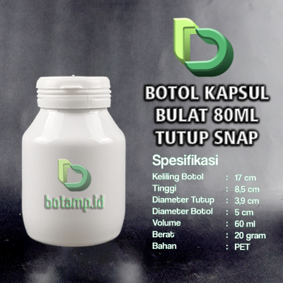 botol kapsul bulat 80ml putih