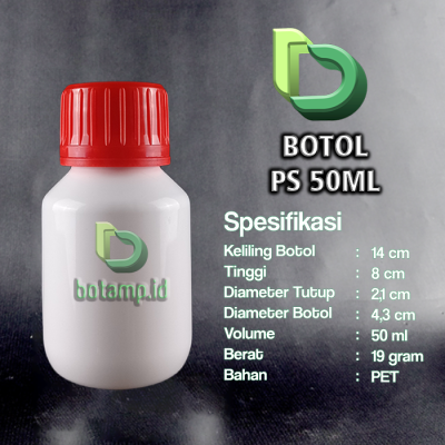 botol ps 50ml putih tutup merah