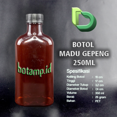 botol madu anggur gepeng 250ml coklat amber