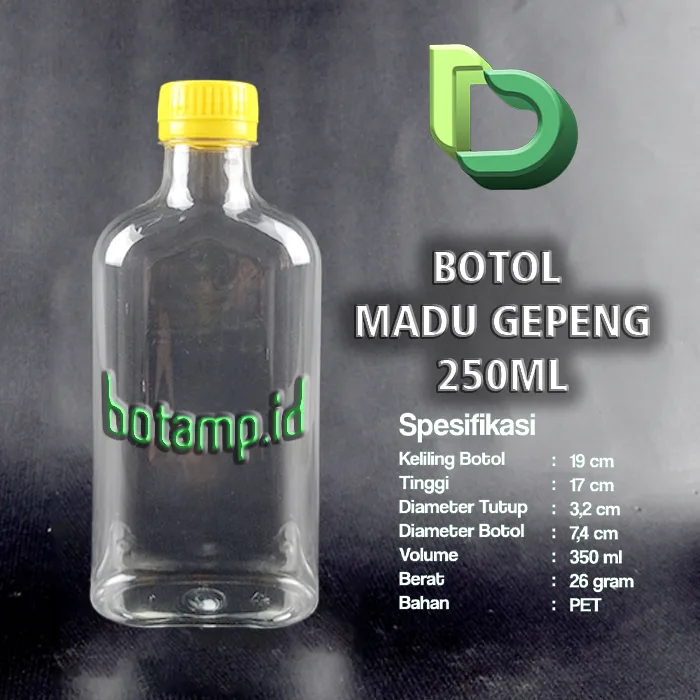 botol madu anggur gepeng 250ml tutup kuning